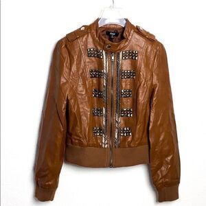 Amor Light Brown Metal Studded Pleather Jacket